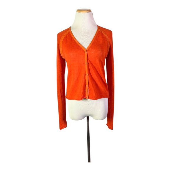 Lafayette 148 Size M Thin Knit Cardigan Orange Linen Blend - Picture 1 of 16